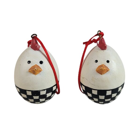 Silvestri Chicken Egg Christmas Ornaments Checkerboard Farm Rustic Lot of 2 VTG - Picture 1 of 10
